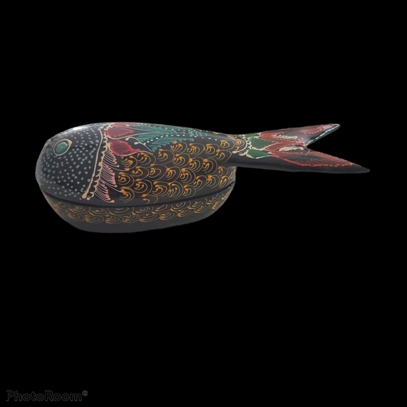 Vintage Hand Painted Wood Carved Fish Trinket Dish - Picture 2 of 13